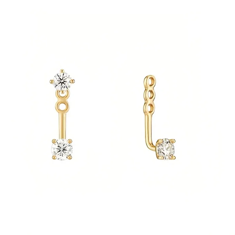 Geometric 925 Sterling Silver Dual-Stone Stud Earrings