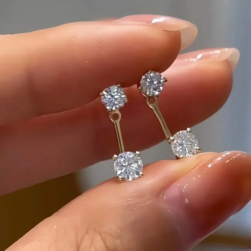 Geometric 925 Sterling Silver Dual-Stone Stud Earrings