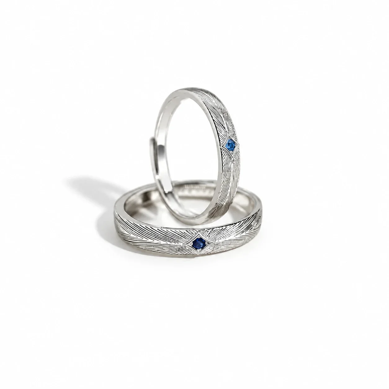 Celestial 925 Sterling Silver Feather Blue CZ Open Ring