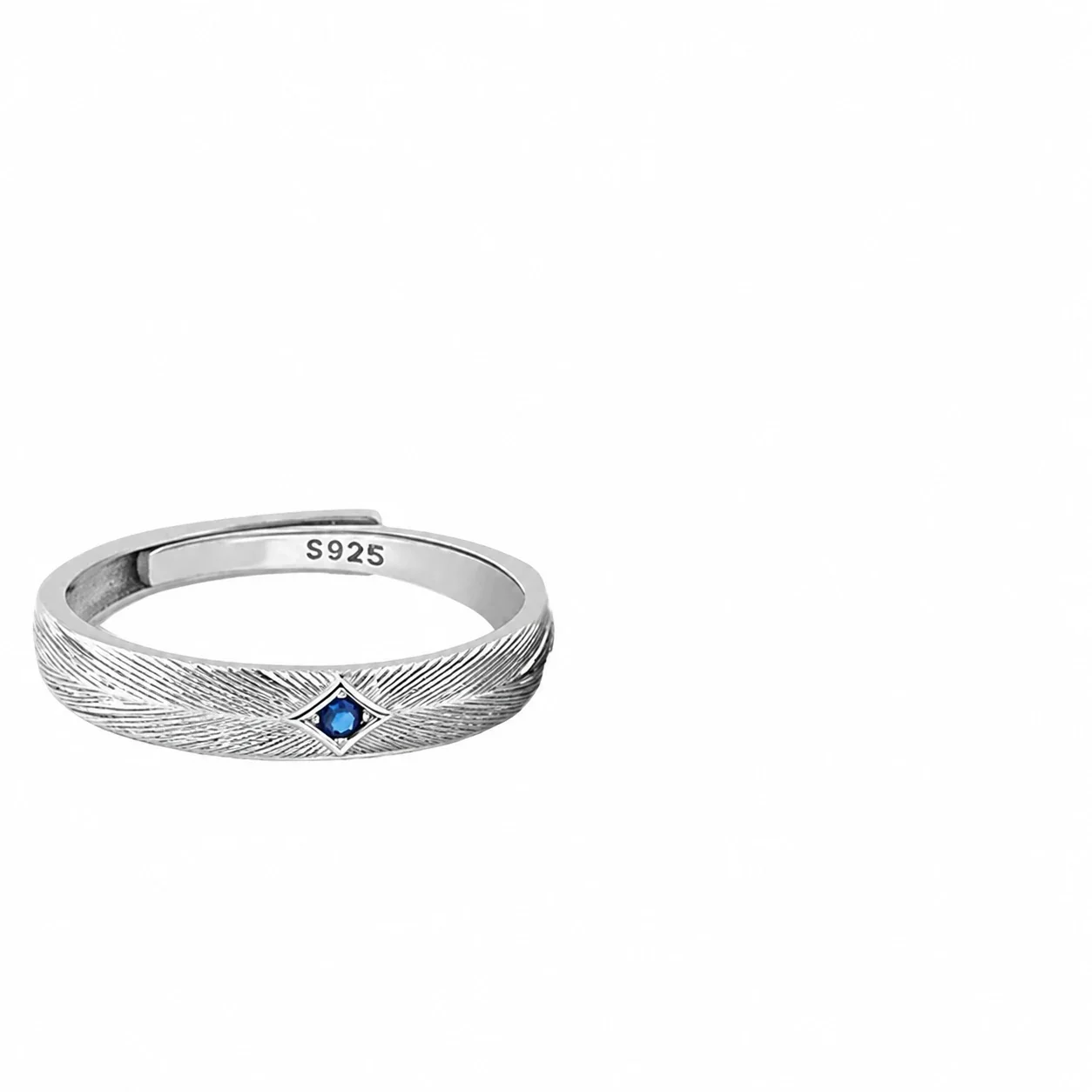 Celestial 925 Sterling Silver Feather Blue CZ Open Ring