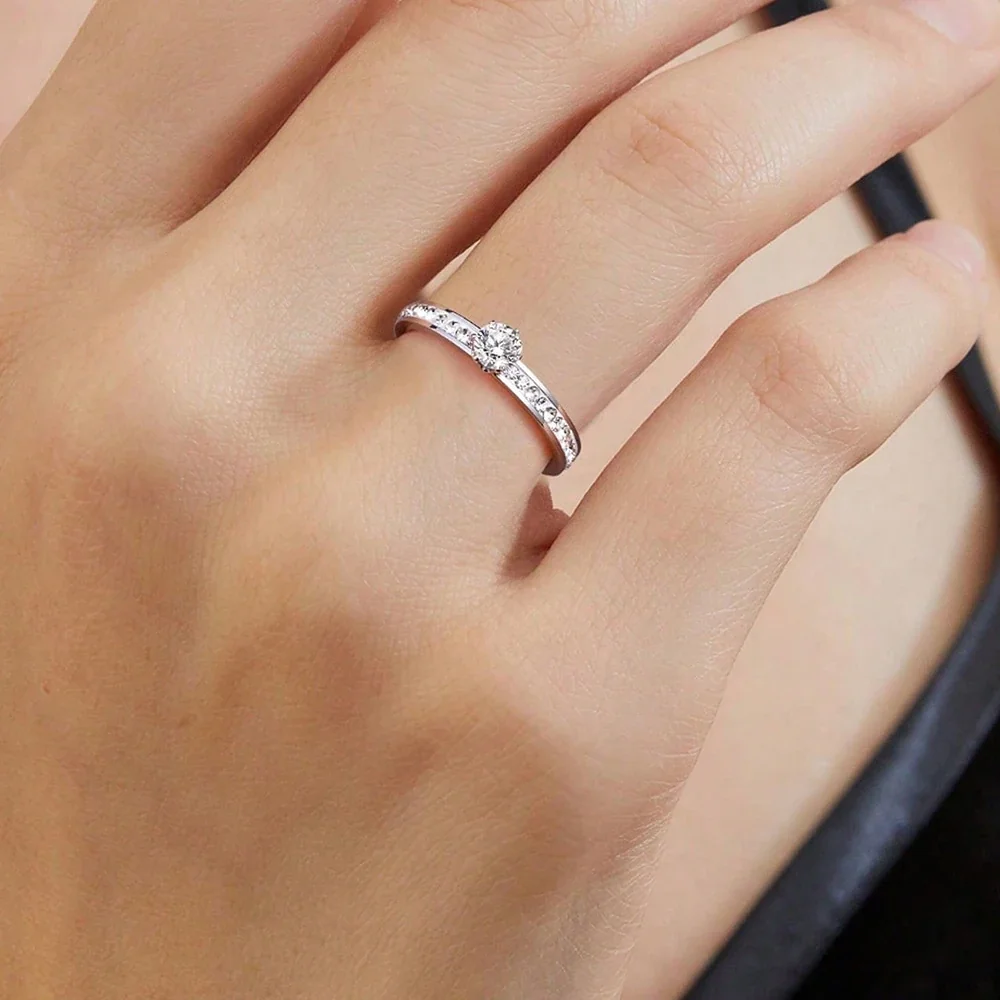 Prong-Set Round Cubic Zirconia Pavé Stainless Steel Ring