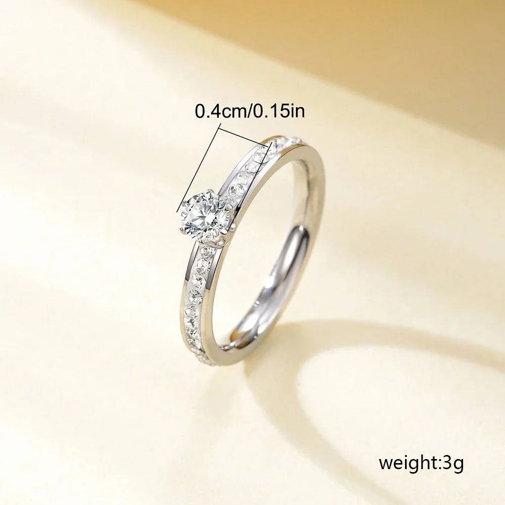 Prong-Set Round Cubic Zirconia Pavé Stainless Steel Ring