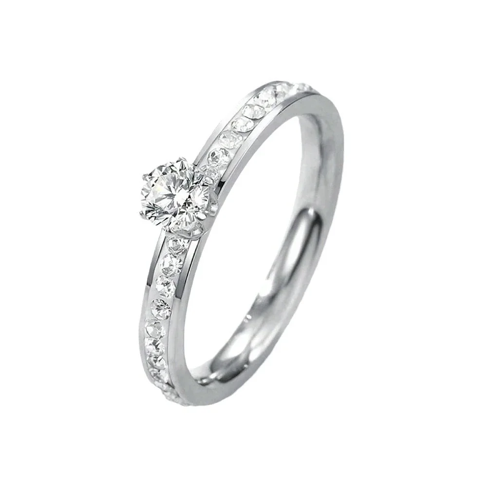 Prong-Set Round Cubic Zirconia Pavé Stainless Steel Ring