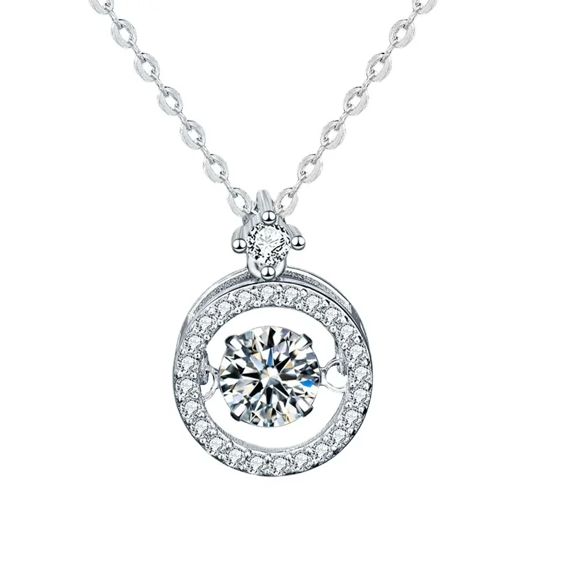 Kinetic Halo Pavé Round Moissanite 925 Sterling Silver Necklace