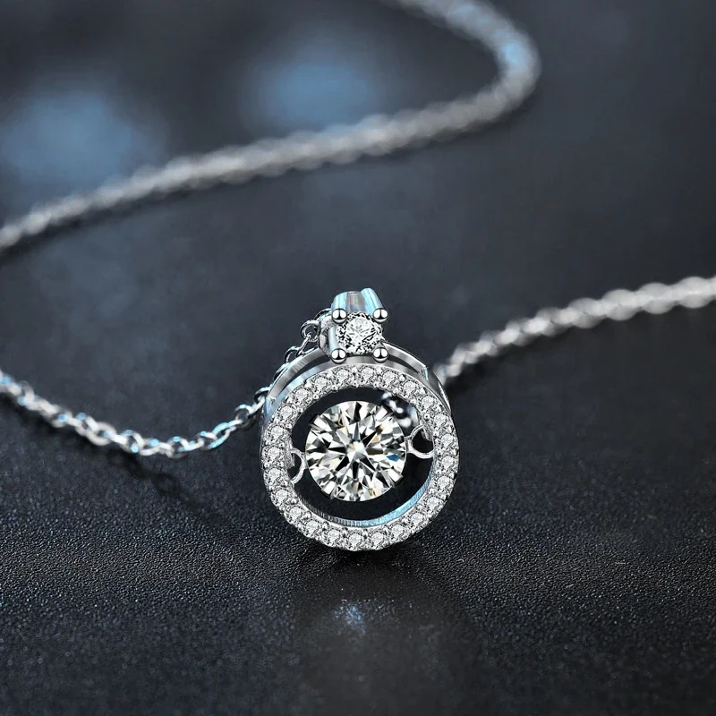 Kinetic Halo Pavé Round Moissanite 925 Sterling Silver Necklace