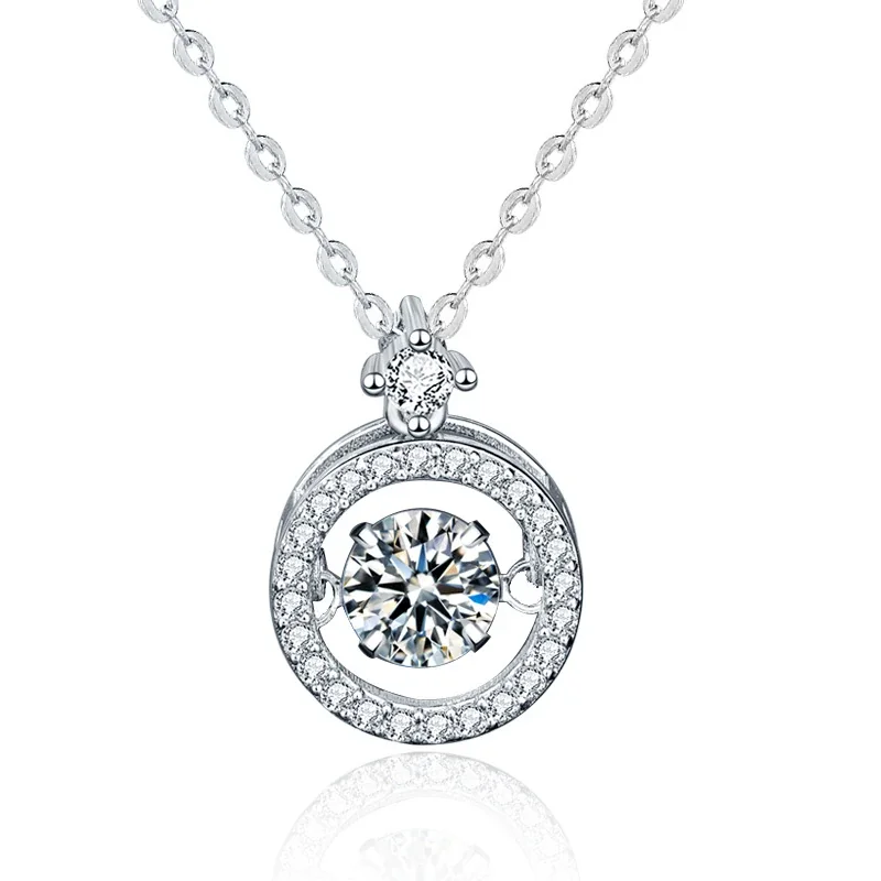 Kinetic Halo Pavé Round Moissanite 925 Sterling Silver Necklace - Silver