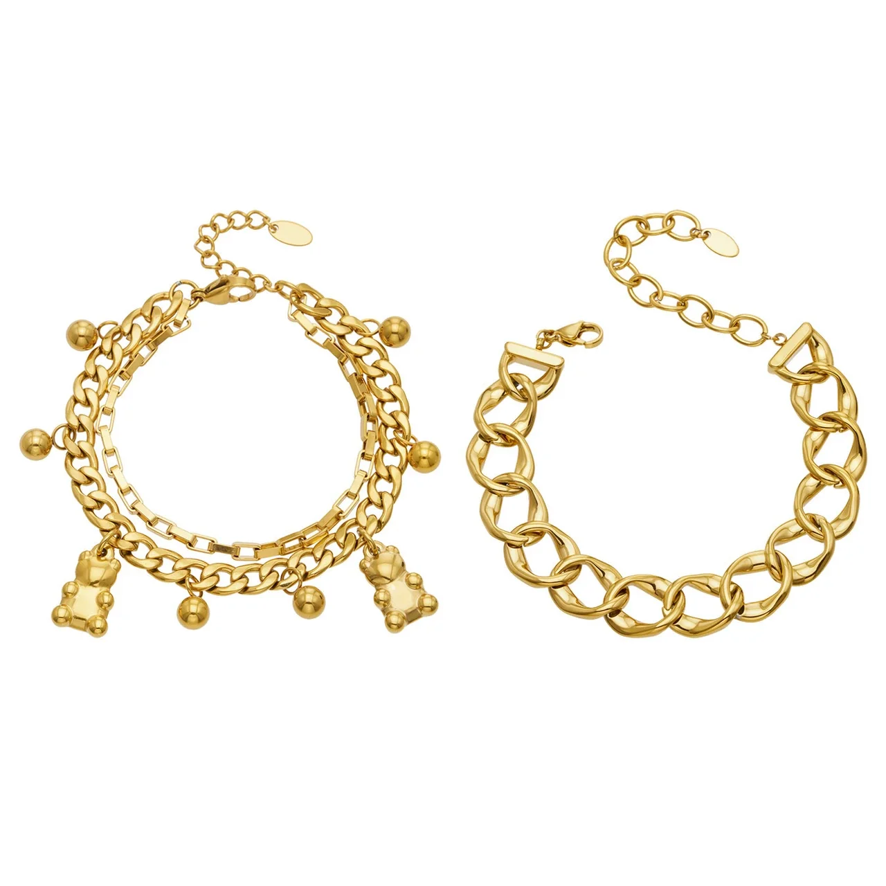 Playful Gold-Plated Cuban Chain Teddy Charm Bracelet