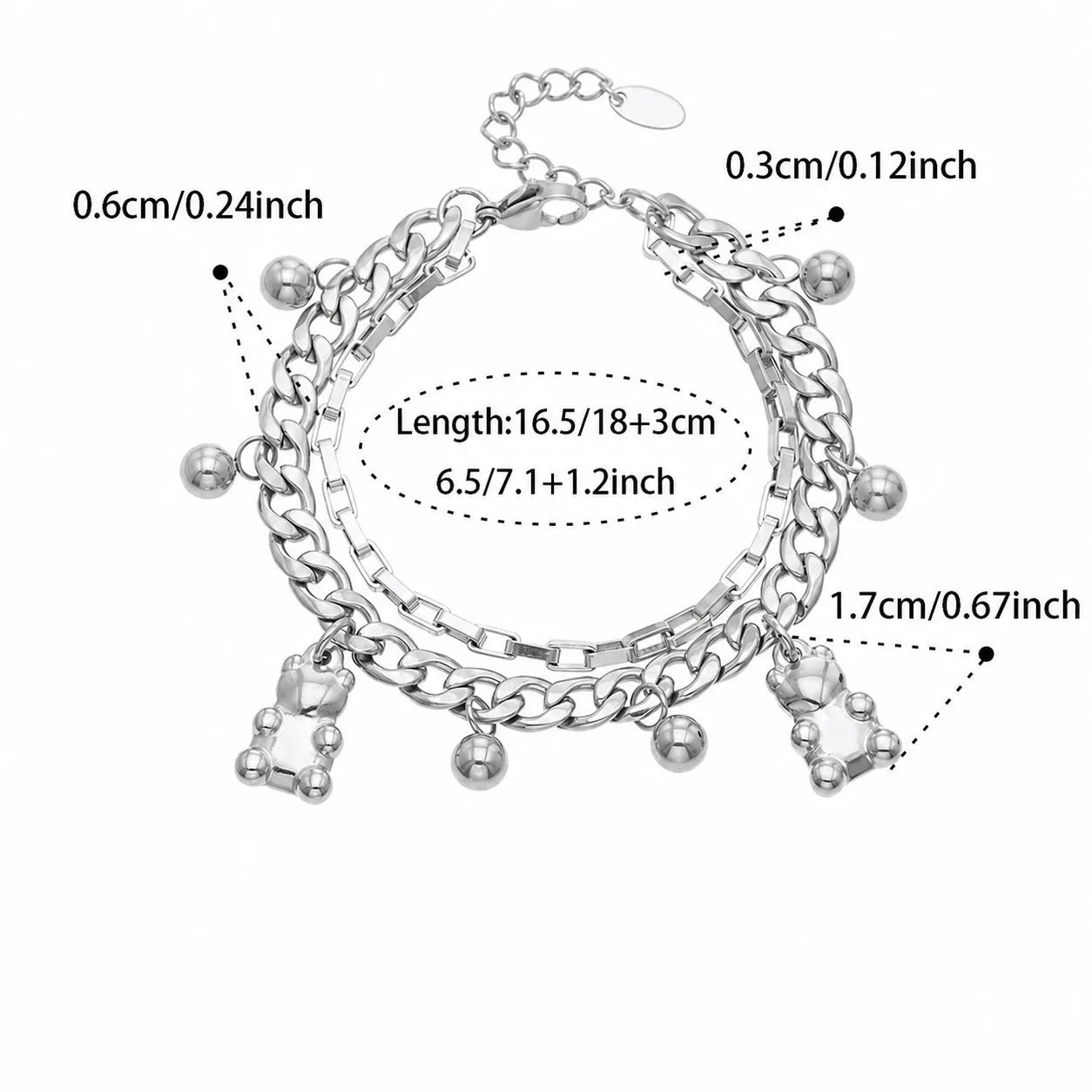 Playful Gold-Plated Cuban Chain Teddy Charm Bracelet - Gold Teddy Cuban . /18+3 cm