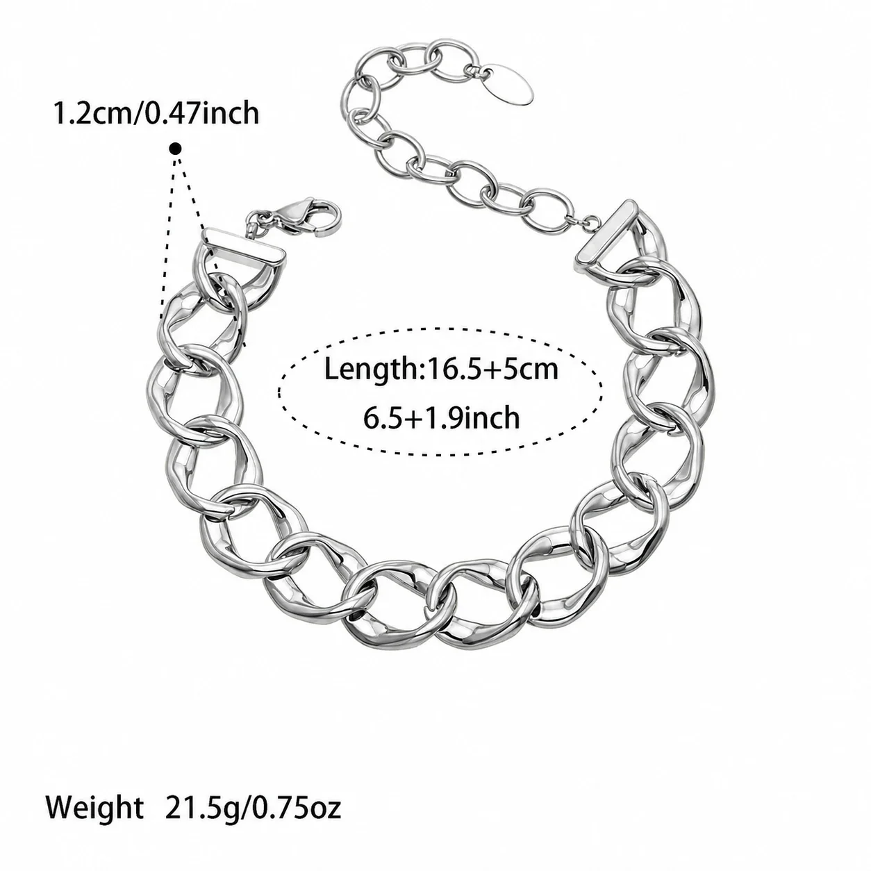 Playful Gold-Plated Cuban Chain Teddy Charm Bracelet - Silver Chunky Oval Cuban 16.5+5 cm