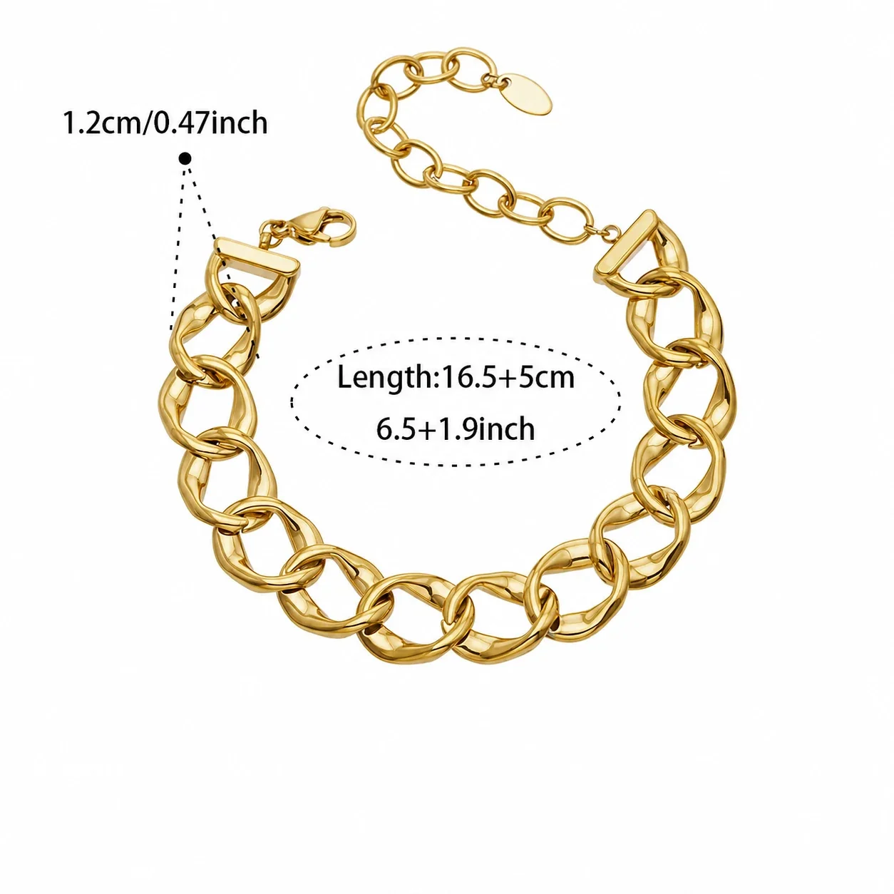 Playful Gold-Plated Cuban Chain Teddy Charm Bracelet - Gold Chunky Oval Cuban 16.5+5 cm