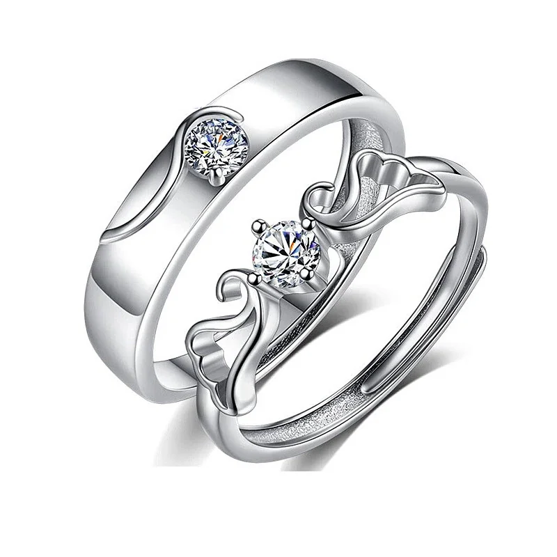 Winged 925 Sterling Silver Prong-Set Round Moissanite Rings
