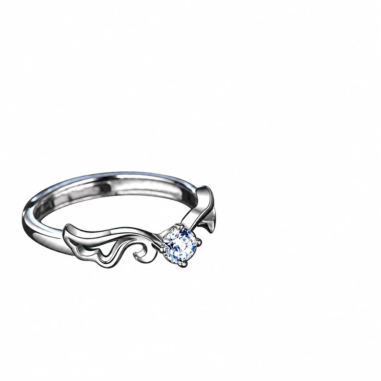 Winged 925 Sterling Silver Prong-Set Round Moissanite Rings