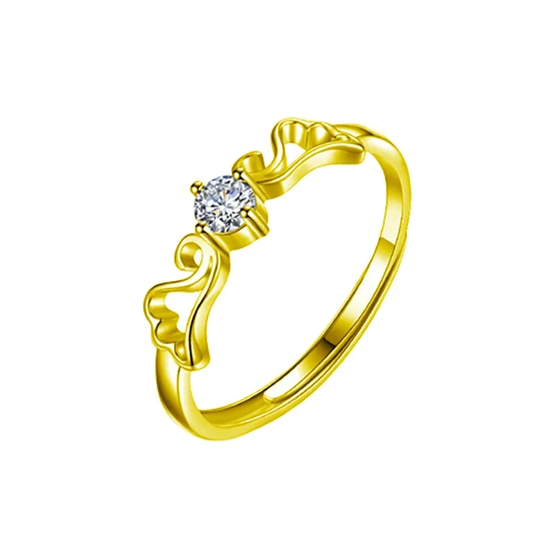 Winged 925 Sterling Silver Prong-Set Round Moissanite Rings - Gold - Women's