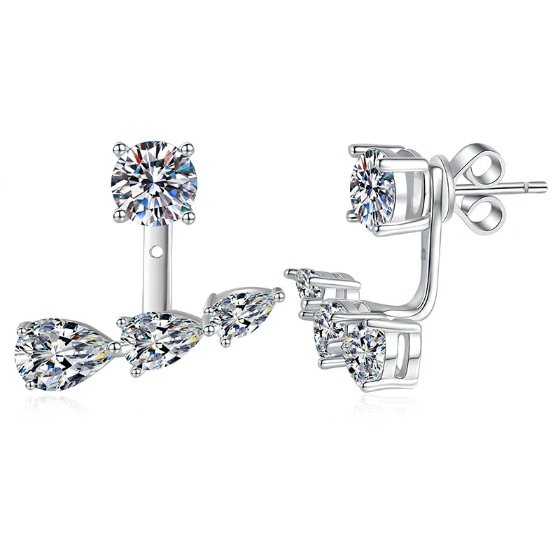 Curved Pear Jacket 925 Sterling Silver Moissanite Stud Earrings