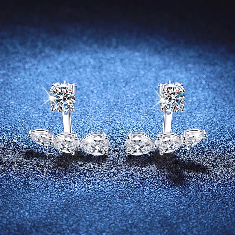 Curved Pear Jacket 925 Sterling Silver Moissanite Stud Earrings
