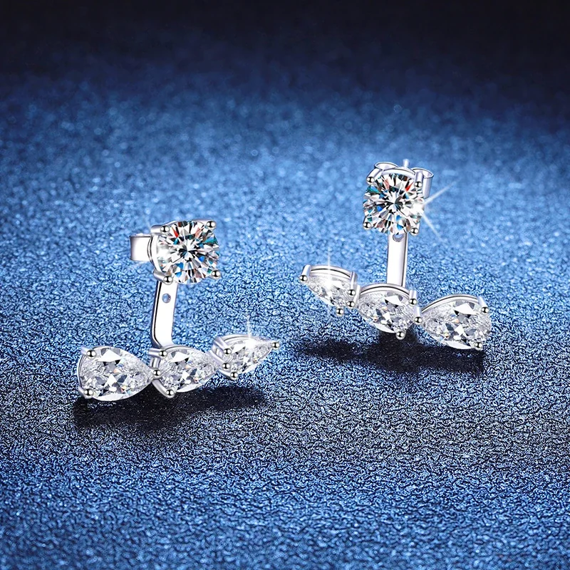 Curved Pear Jacket 925 Sterling Silver Moissanite Stud Earrings