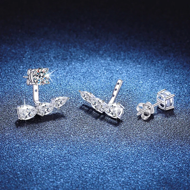 Curved Pear Jacket 925 Sterling Silver Moissanite Stud Earrings