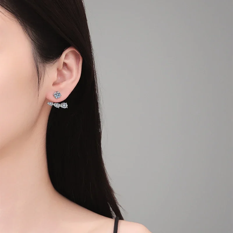 Curved Pear Jacket 925 Sterling Silver Moissanite Stud Earrings