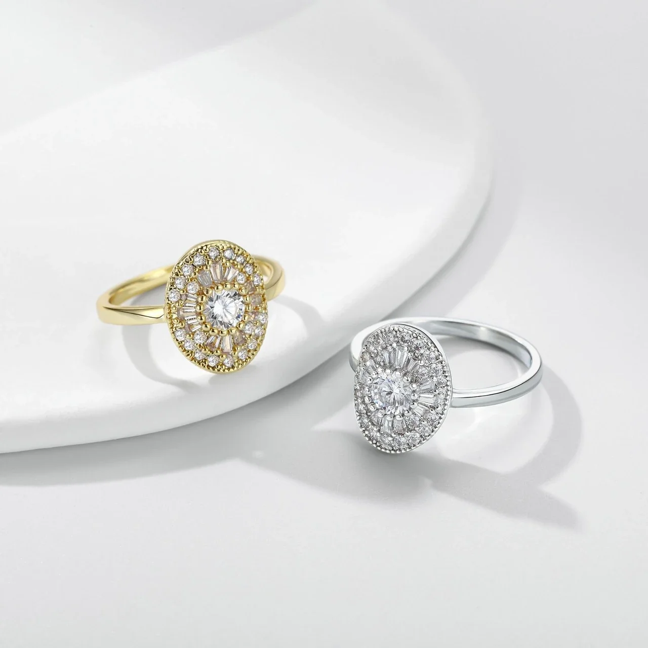 Radiant Copper Oval Baguette and Pavé Halo Ring