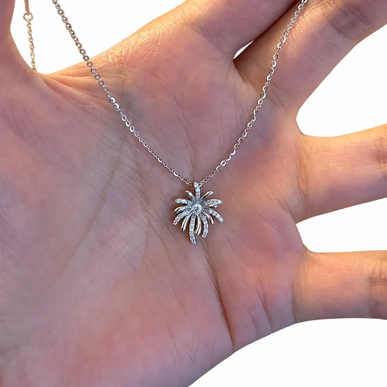 Radiant 925 Sterling Silver Pavé Sunburst Pendant Necklace