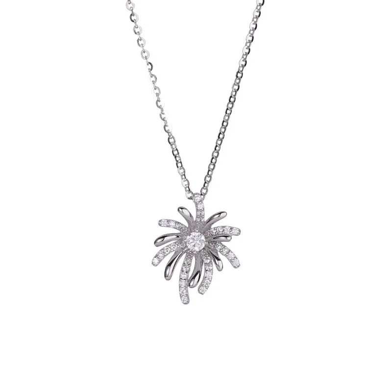 Radiant 925 Sterling Silver Pavé Sunburst Pendant Necklace