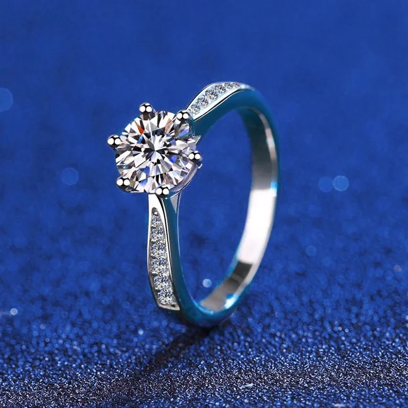 Refined 925 Sterling Silver Round Six-Prong Pavé Ring