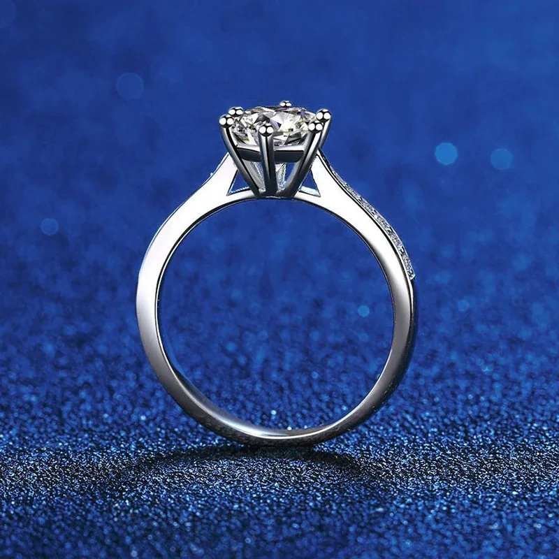 Refined 925 Sterling Silver Round Six-Prong Pavé Ring