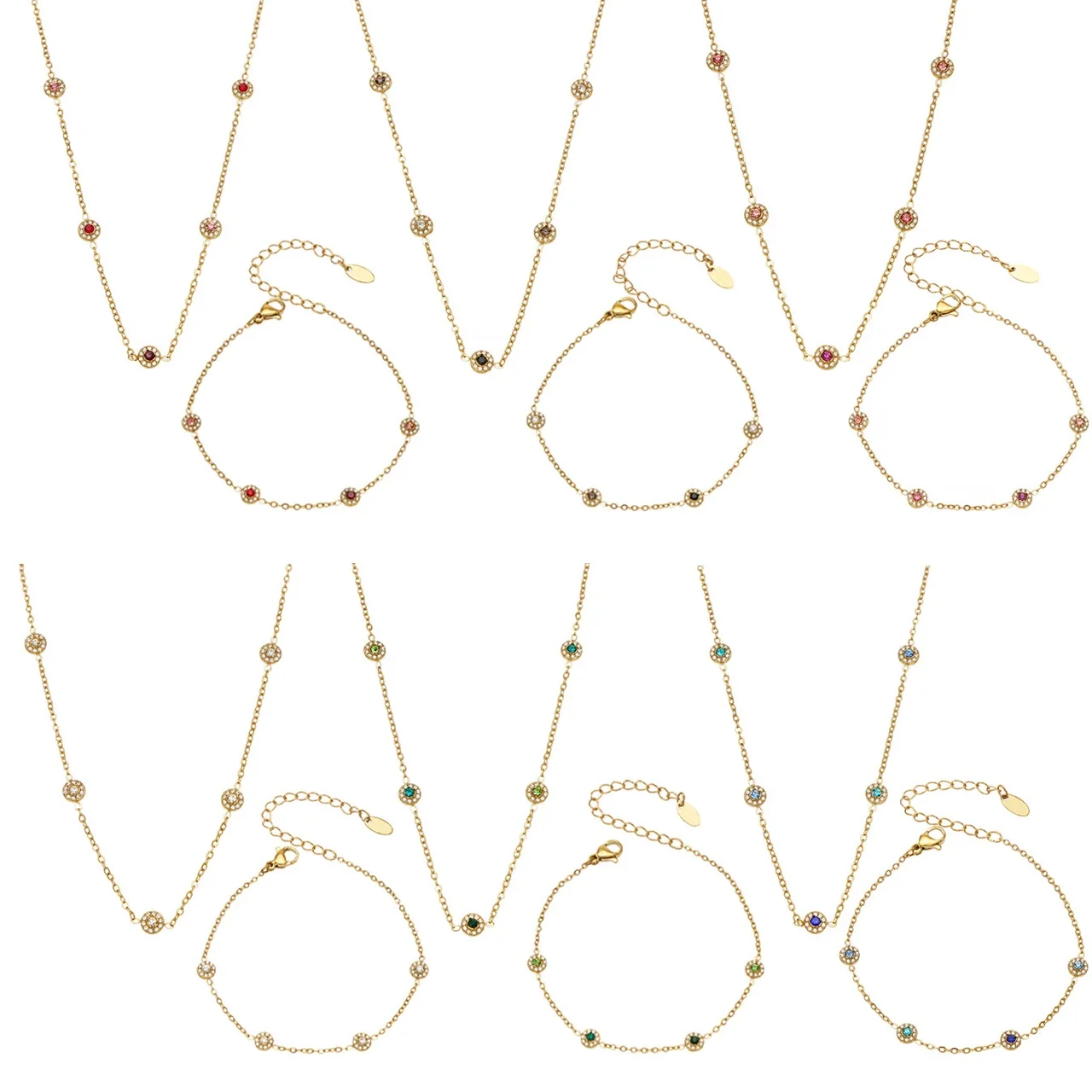 Delicate 18K Gold-Plated Round CZ Station Chain Bracelet