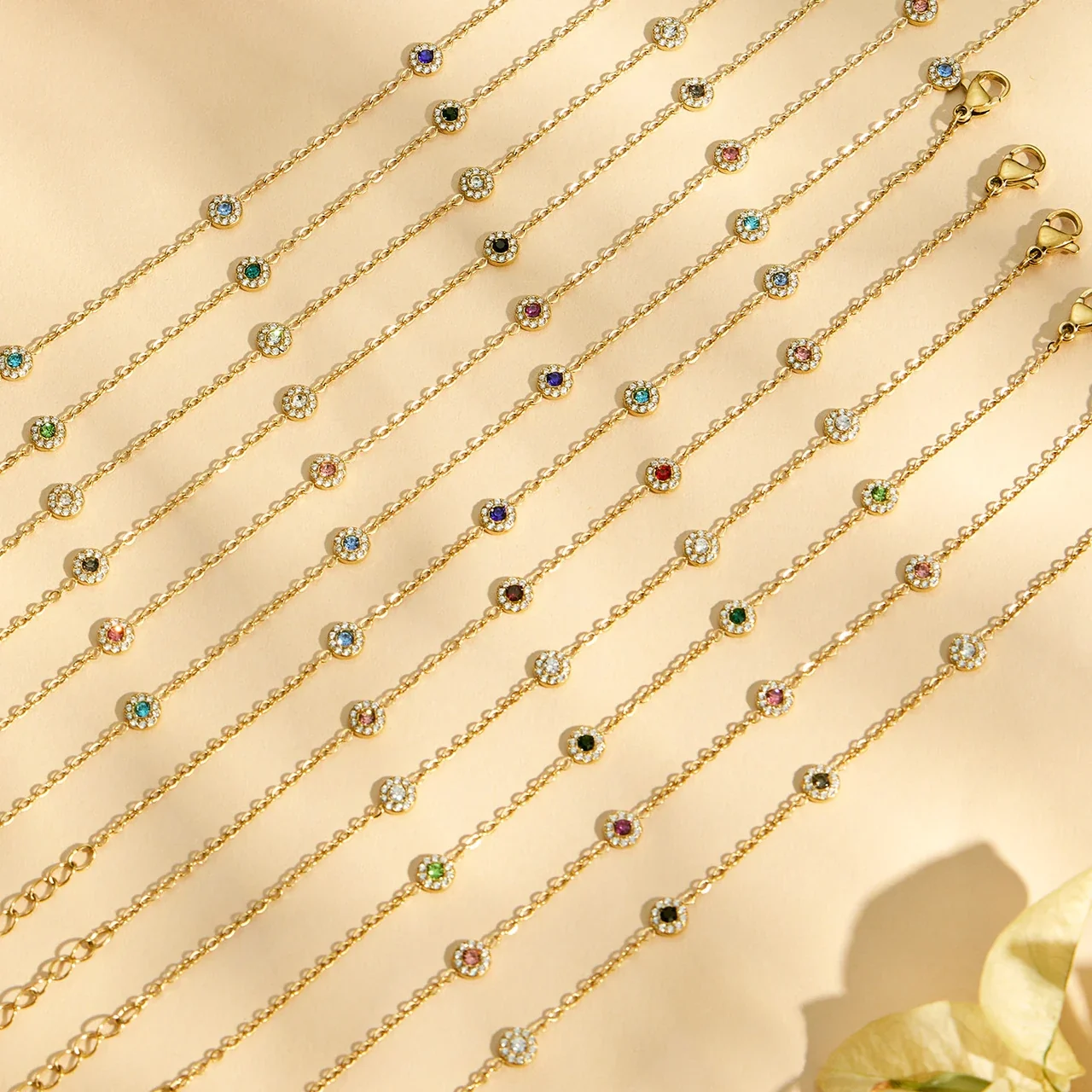 Delicate 18K Gold-Plated Round CZ Station Chain Bracelet