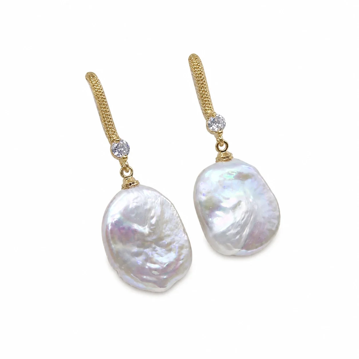 Lustrous Gold-Plated Hook Baroque Freshwater Pearl Drop Earrings