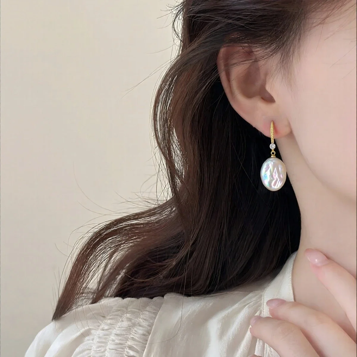 Lustrous Gold-Plated Hook Baroque Freshwater Pearl Drop Earrings