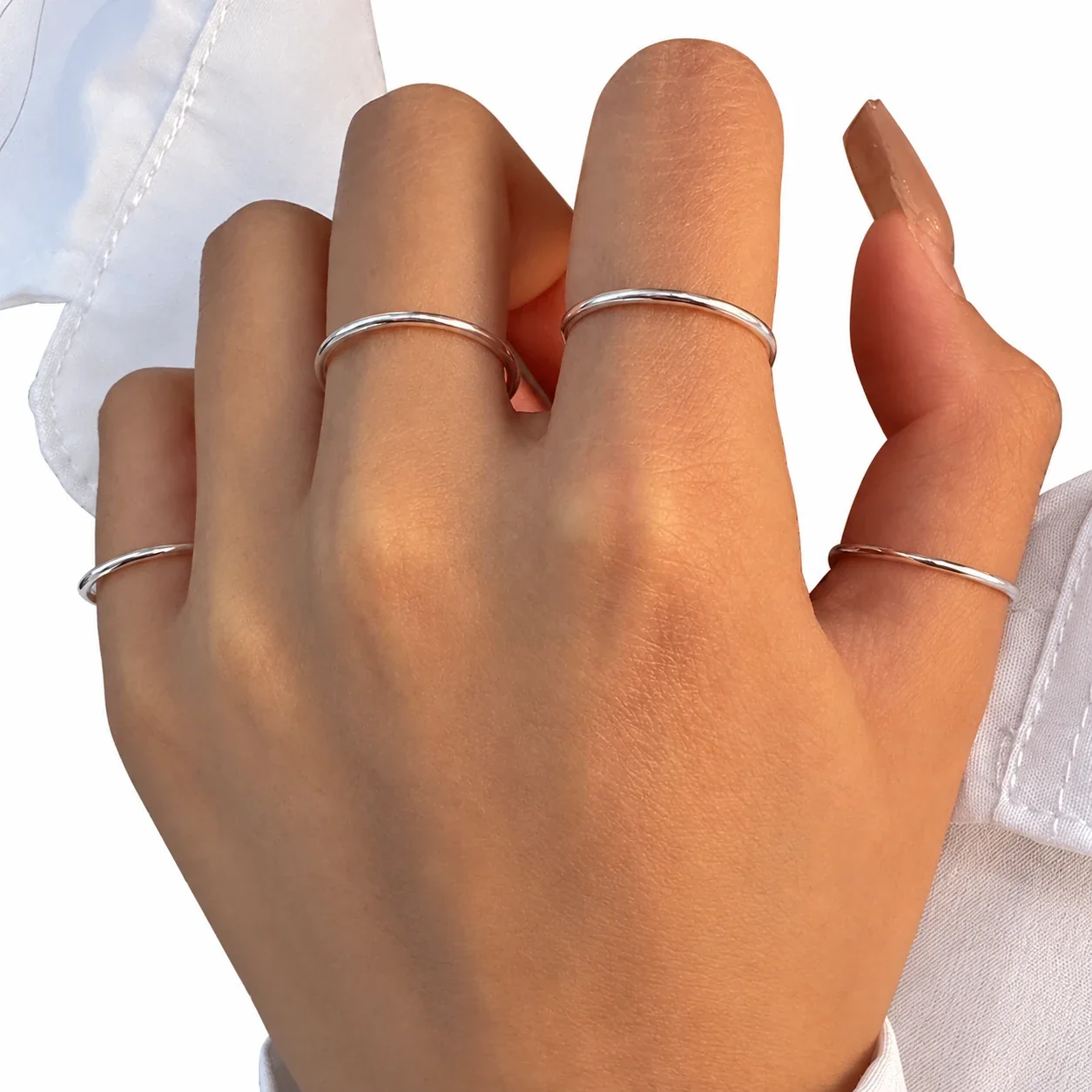 Minimal 925 Sterling Silver Slim Round-Band Stacking Ring