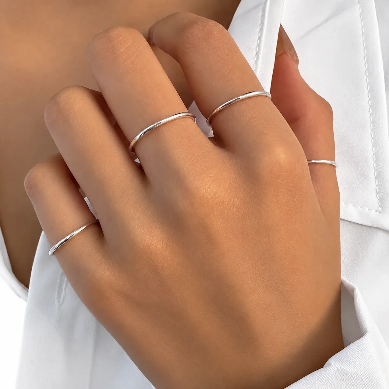 Minimal 925 Sterling Silver Slim Round-Band Stacking Ring