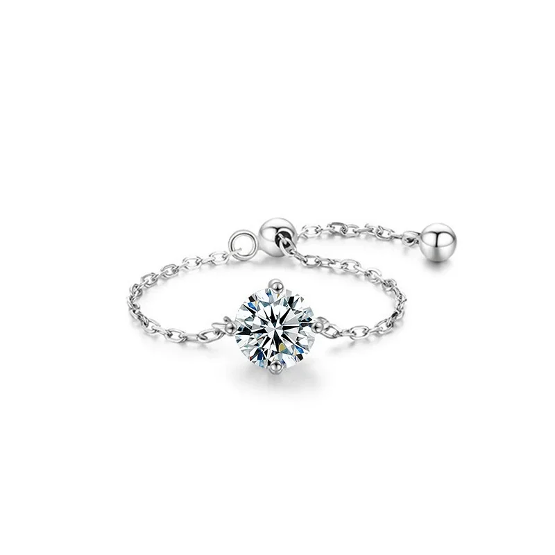 Delicate 925 Sterling Silver Four-Prong Round Moissanite Ring