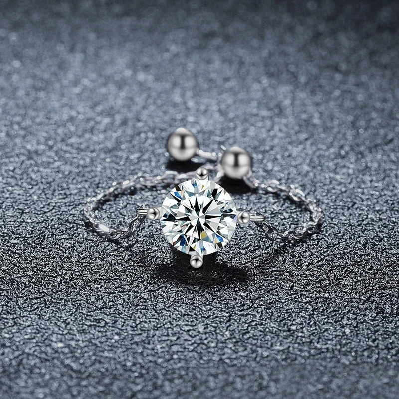 Delicate 925 Sterling Silver Four-Prong Round Moissanite Ring