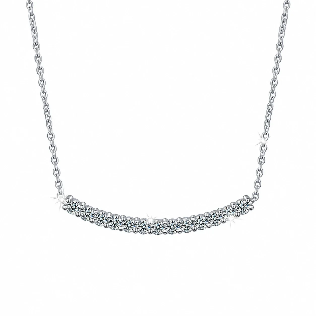 Graceful 925 Sterling Silver Curved Pavé Moissanite Necklace