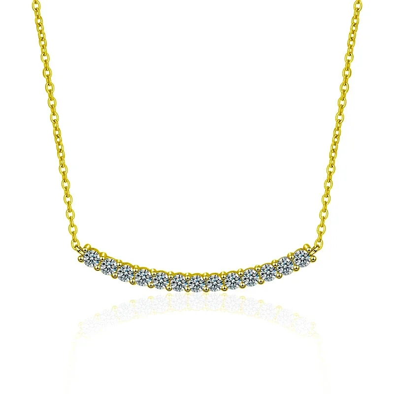 Graceful 925 Sterling Silver Curved Pavé Moissanite Necklace - Gold