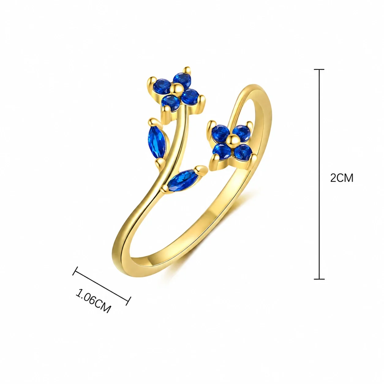 Botanical 925 Sterling Silver Marquise Flower Ring - Gold Spinel Floral, US
