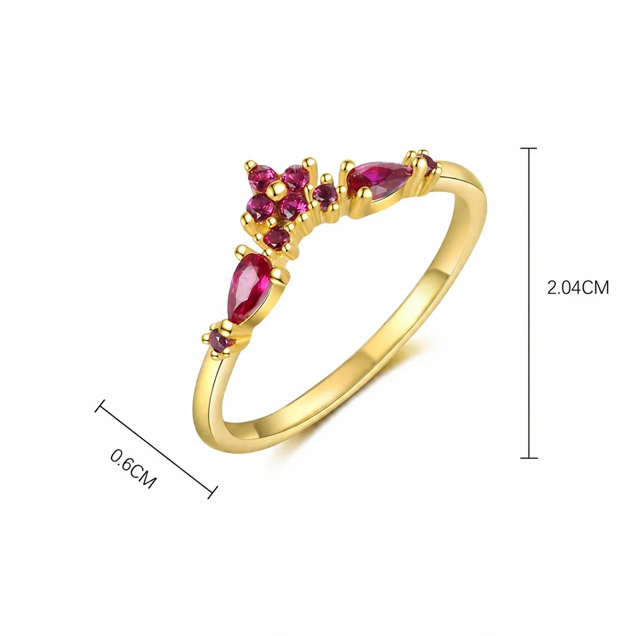 Botanical 925 Sterling Silver Marquise Flower Ring - Gold Deep Red, US