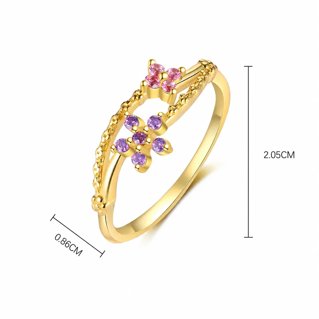 Botanical 925 Sterling Silver Marquise Flower Ring - Gold Purple Red and Rose Pink, US