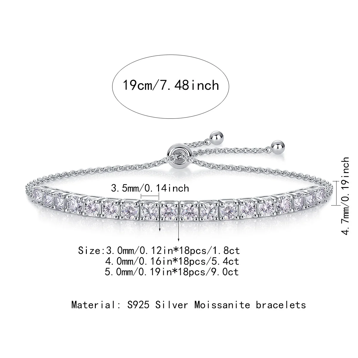 Refined 925 Sterling Silver Round Moissanite Tennis Bracelet