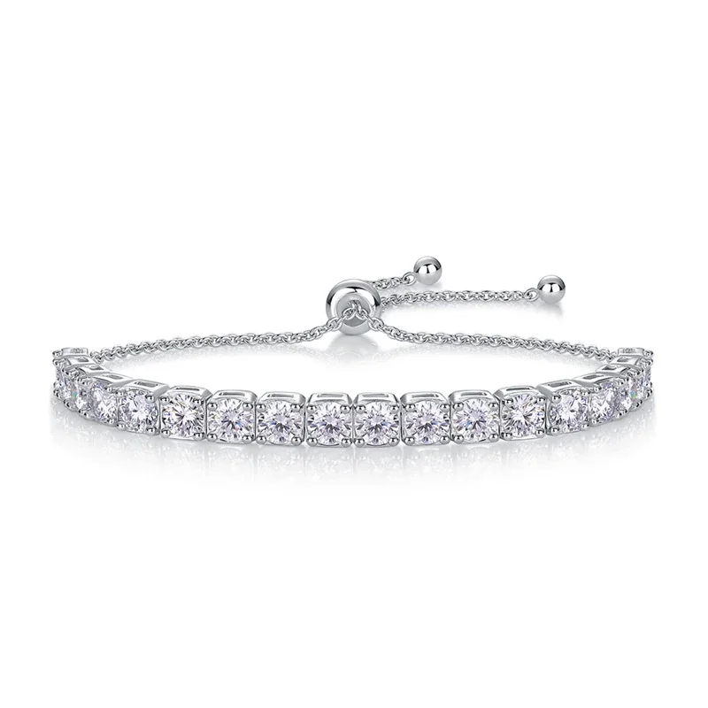 Refined 925 Sterling Silver Round Moissanite Tennis Bracelet - 4.0 mm Moissanite