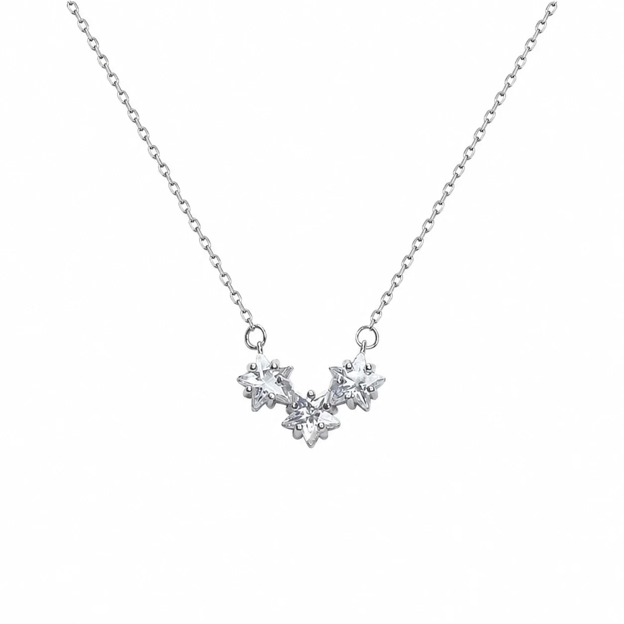 Delicate 925 Sterling Silver Three-Star Cable Chain Necklace