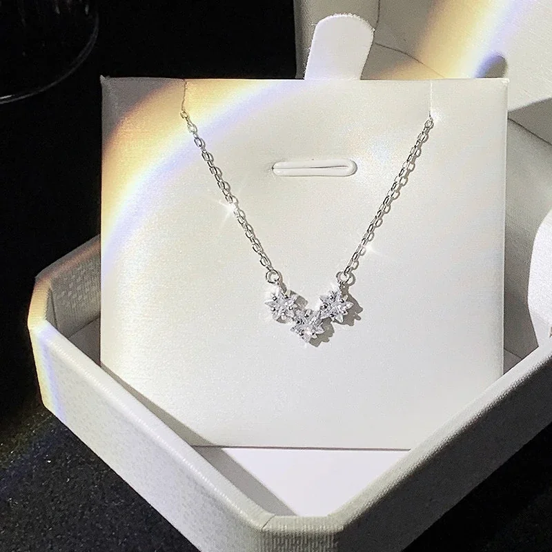Delicate 925 Sterling Silver Three-Star Cable Chain Necklace