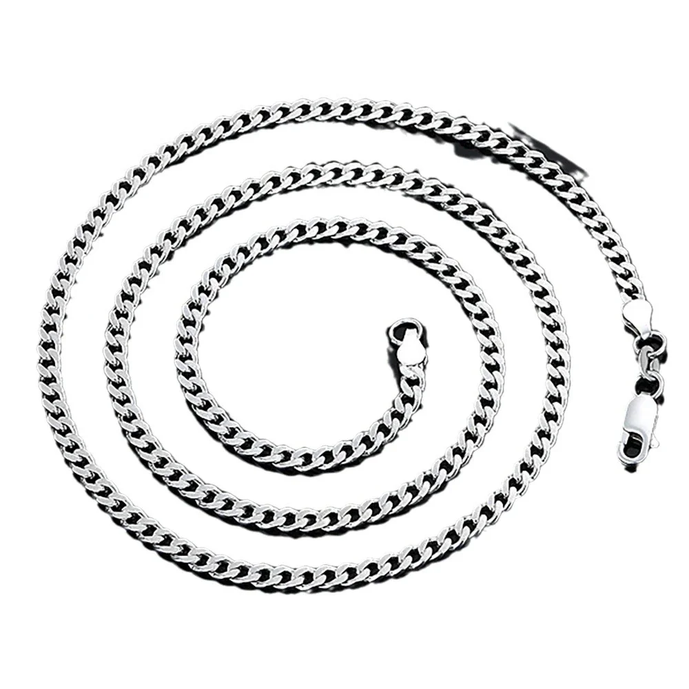 Polished 3mm Curb Link 925 Sterling Silver Chain Necklace