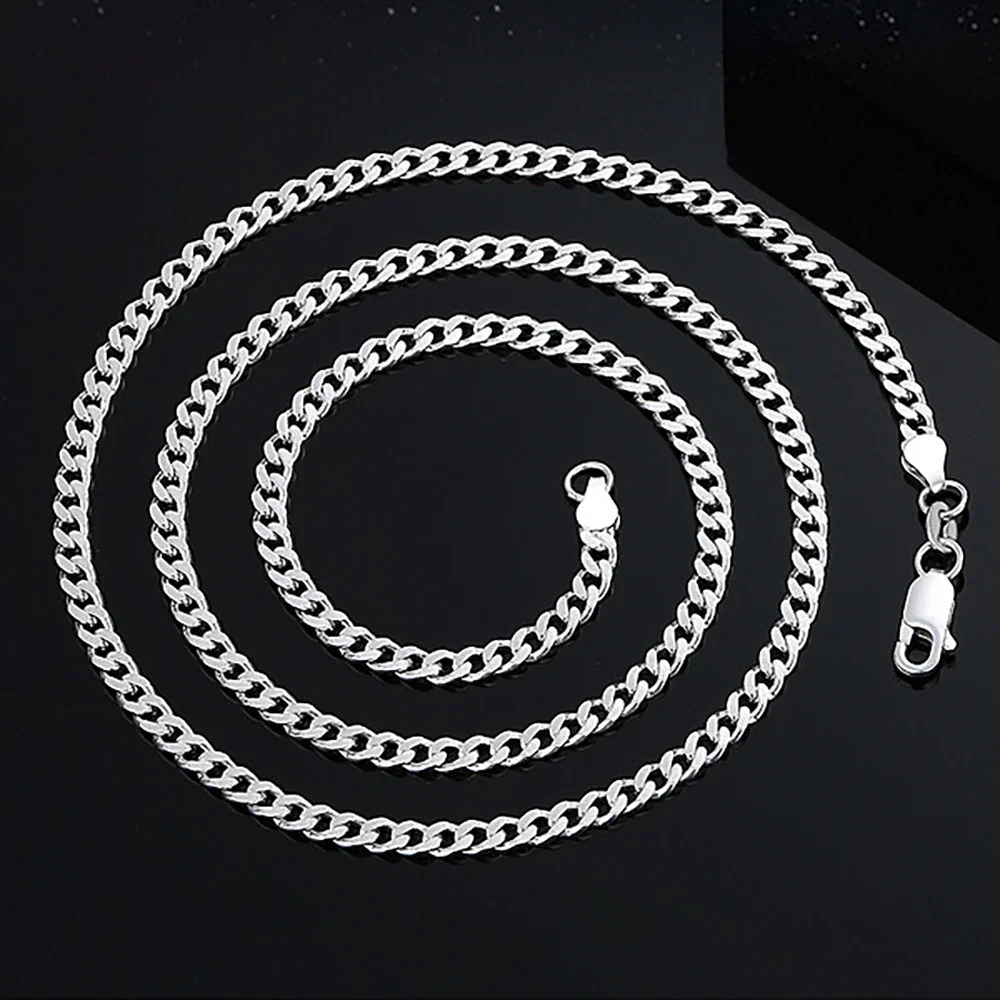Polished 3mm Curb Link 925 Sterling Silver Chain Necklace