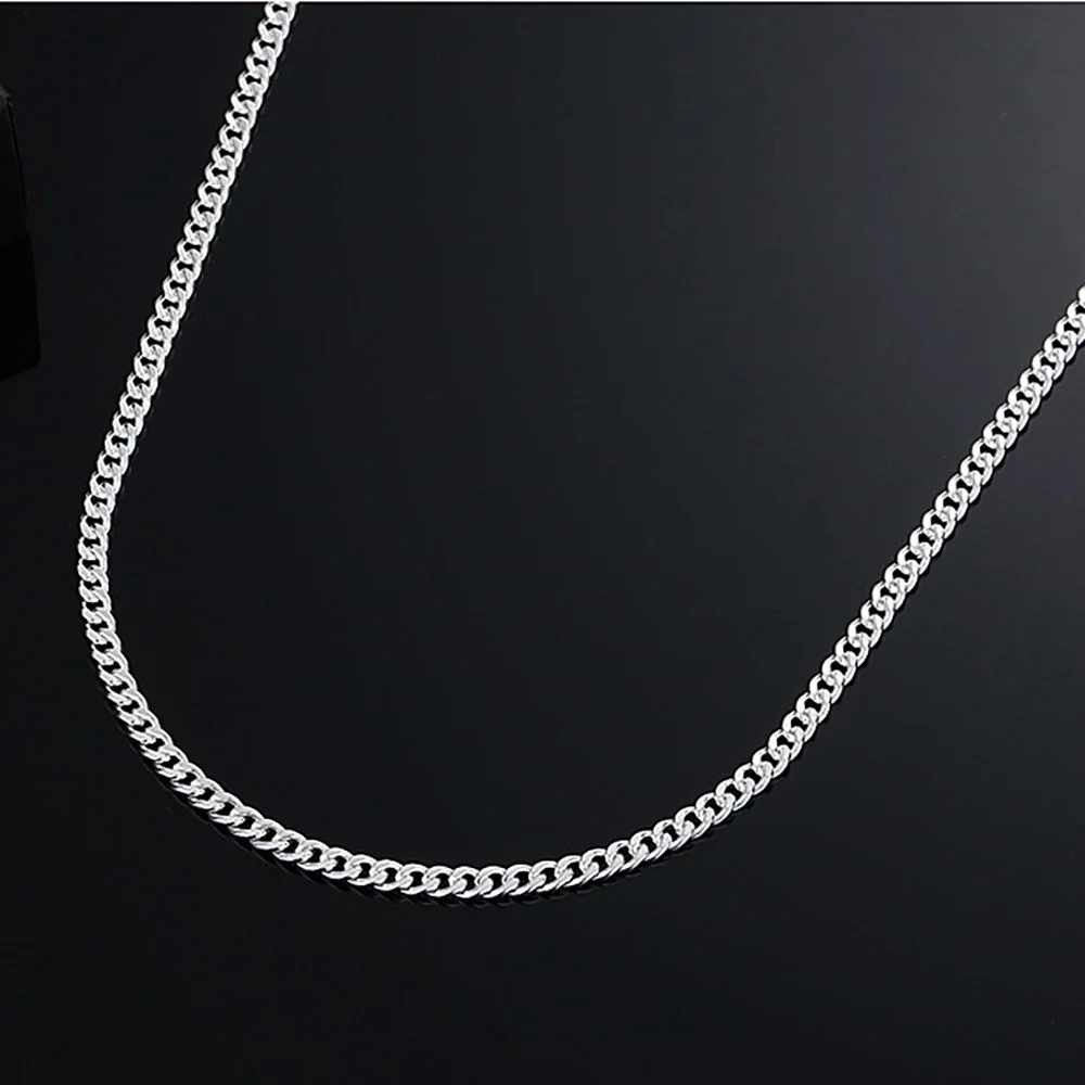 Polished 3mm Curb Link 925 Sterling Silver Chain Necklace