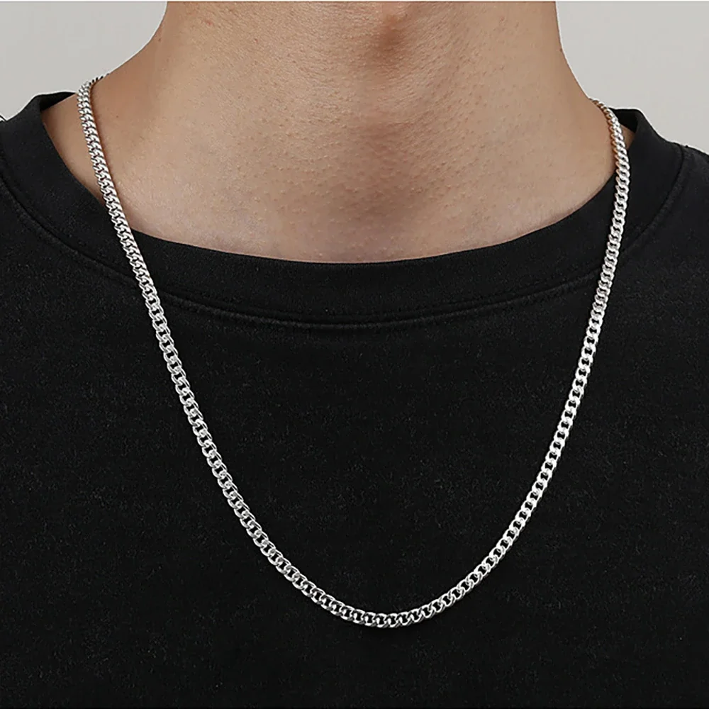 Polished 3mm Curb Link 925 Sterling Silver Chain Necklace