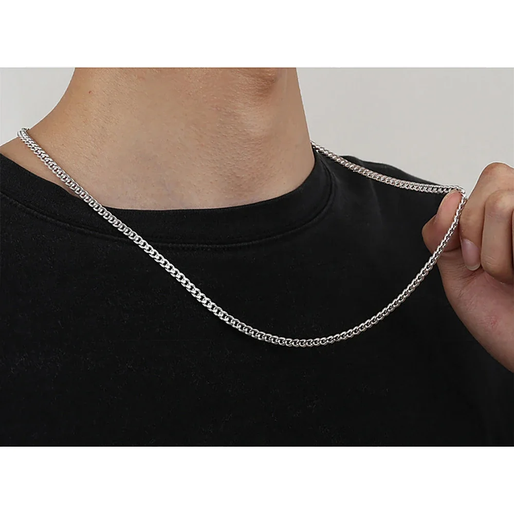 Polished 3mm Curb Link 925 Sterling Silver Chain Necklace