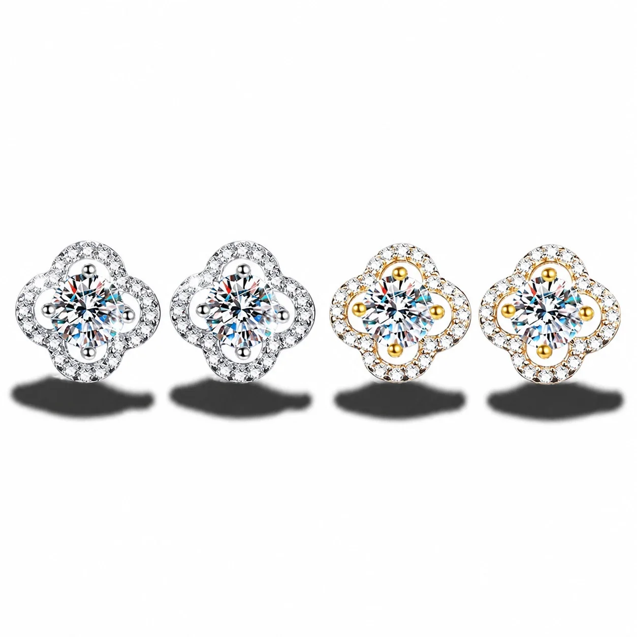 Clover Halo 925 Sterling Silver Pavé Stud Earrings
